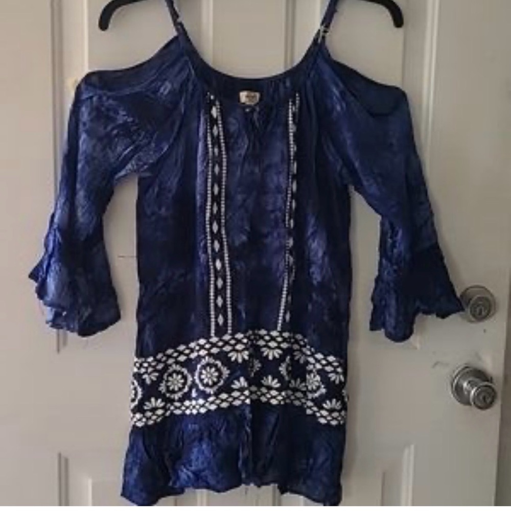 Exist Womens Cold-Shoulder Blue Beachy Coverup Tunic Size Large